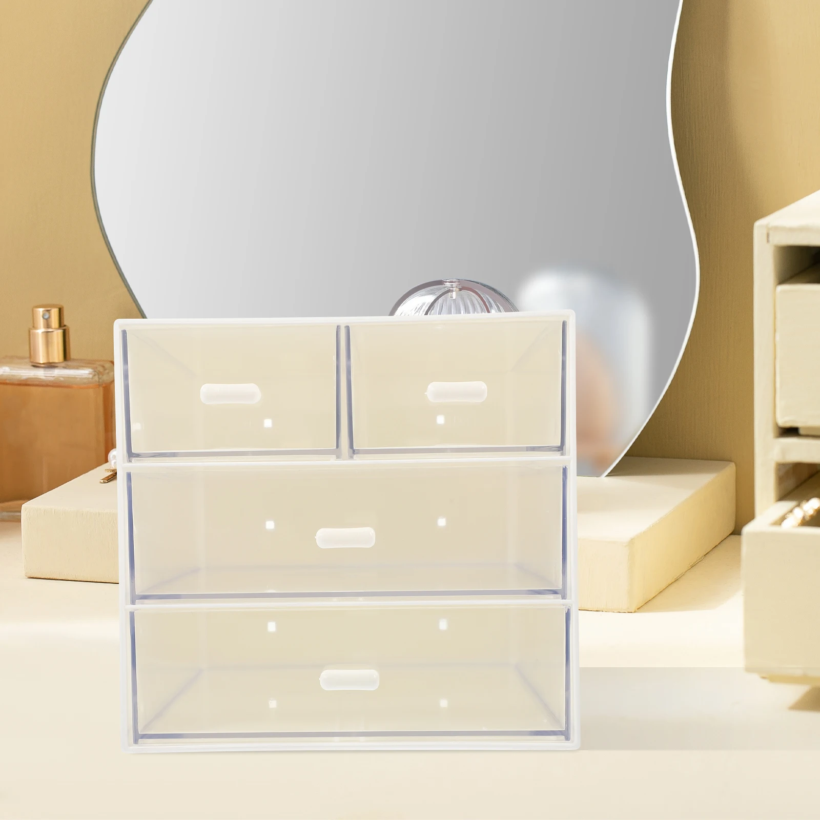 Caja de almacenamiento transparente estilo cajonera, organizador de escritorio, soporte de joyería, contenedor doméstico multicapa para lápiz labial