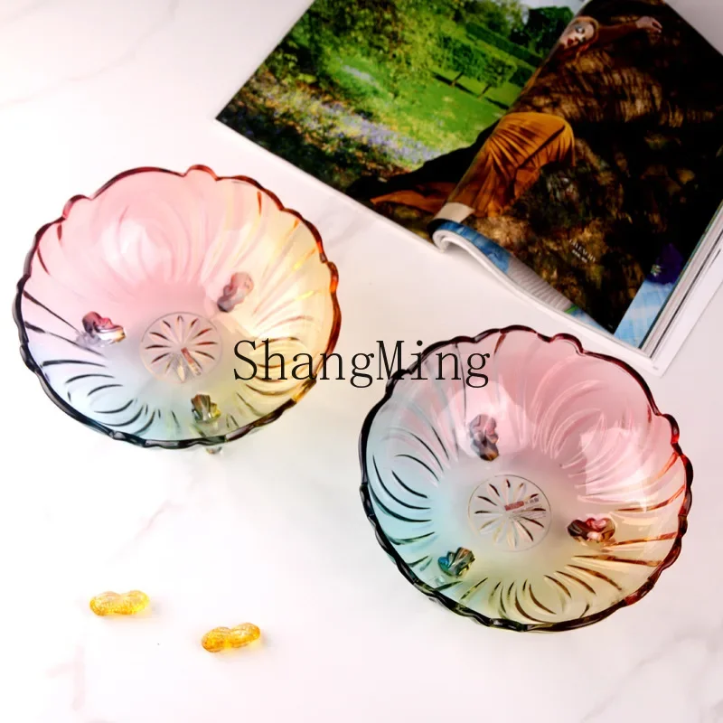 

CL Colorful Thickened Glass Fruit Plate Personalized Creative Snack Plate Home Living Room Coffee Table Glass Fruit Plate