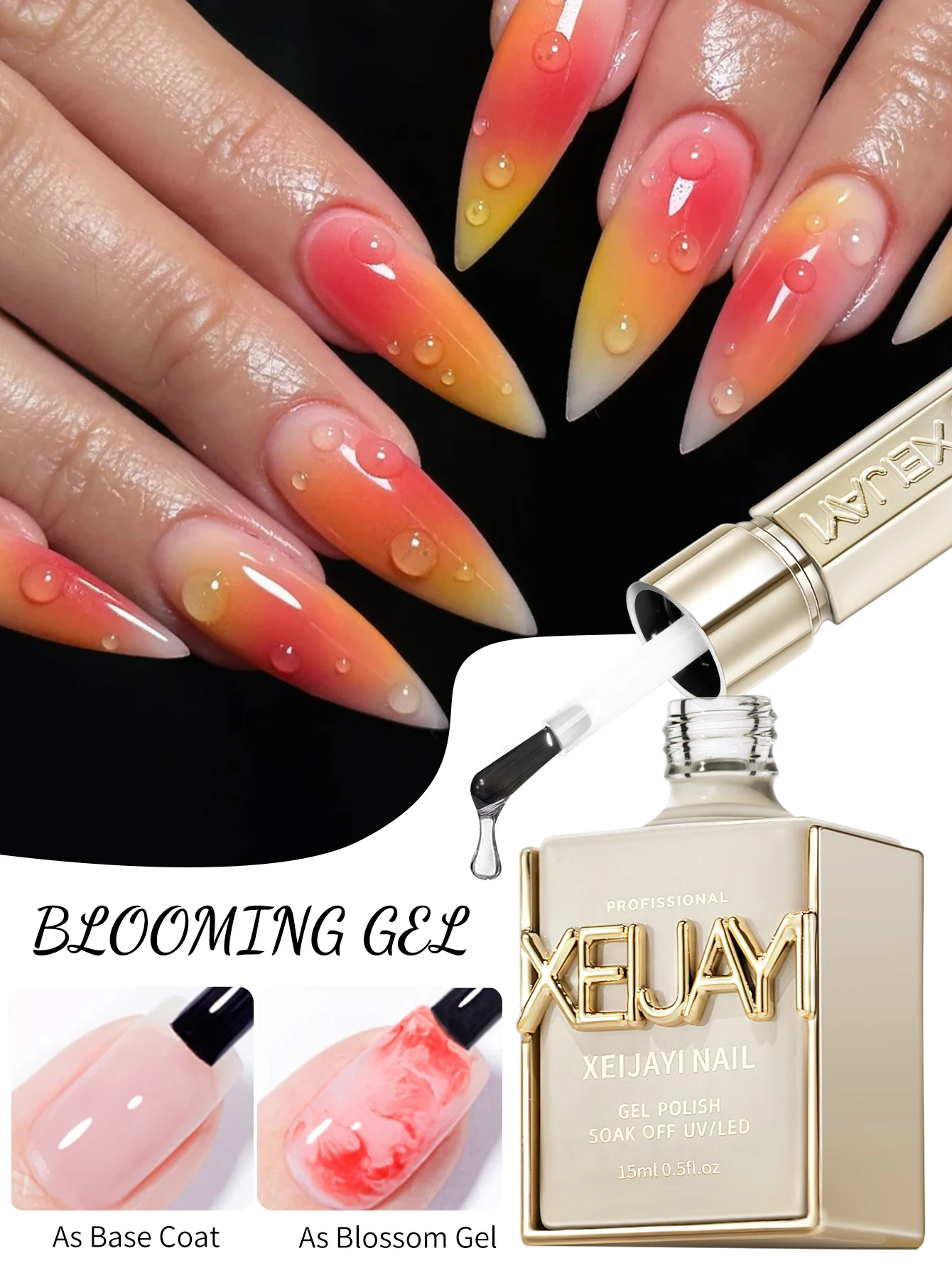 XEIJAYI 1 قطعة 15 مل جل مزهر للأظافر، معطف مطاطي شفاف يدوم طويلاً LED UV لتقوية الأظافر عالي اللمعان من الجل للأظافر #1