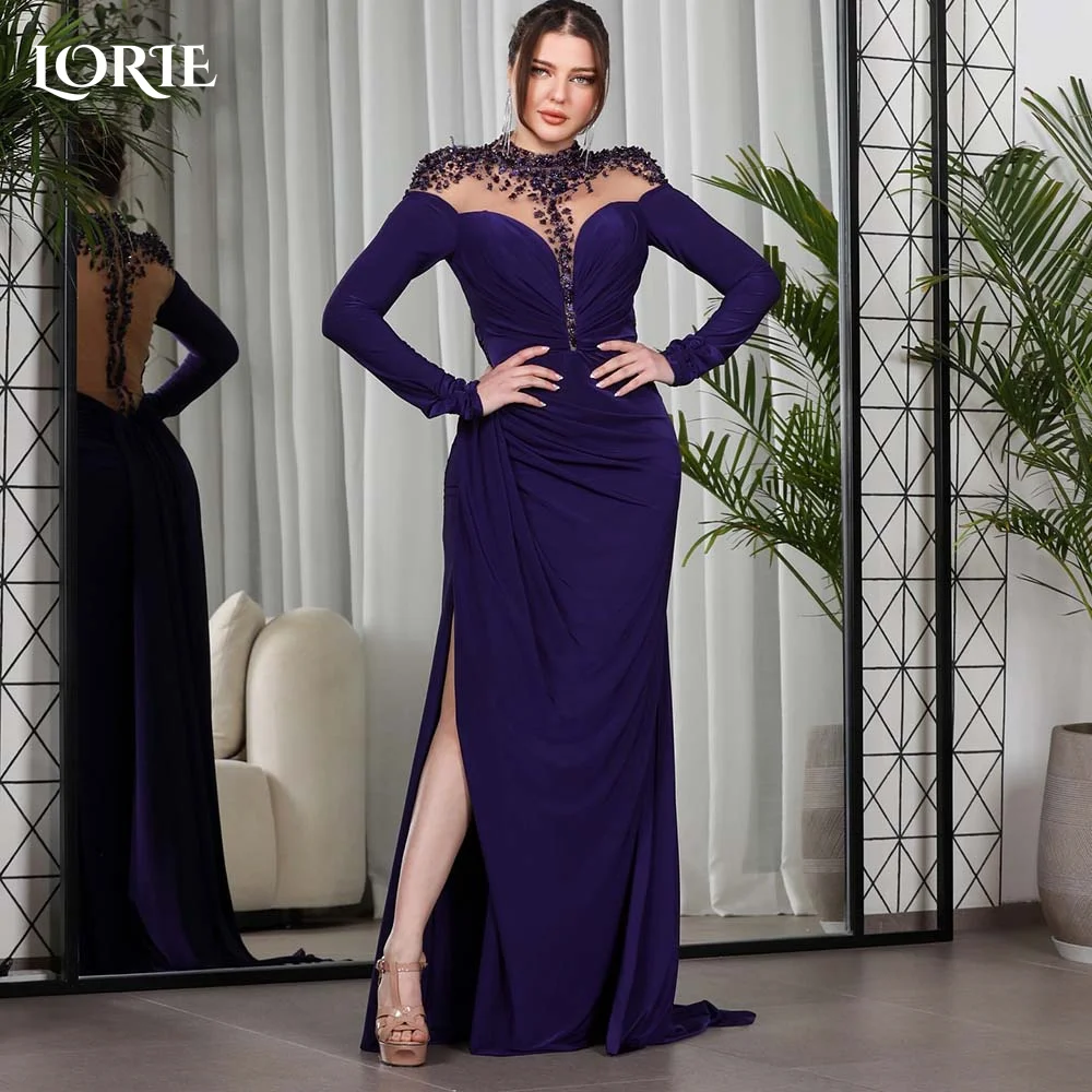 LORIE Mermaid Evening Dresses Corset Split Prom Dress High Collar Long Sleeve Ruched Clebrity Party Gown Club Gown Customized