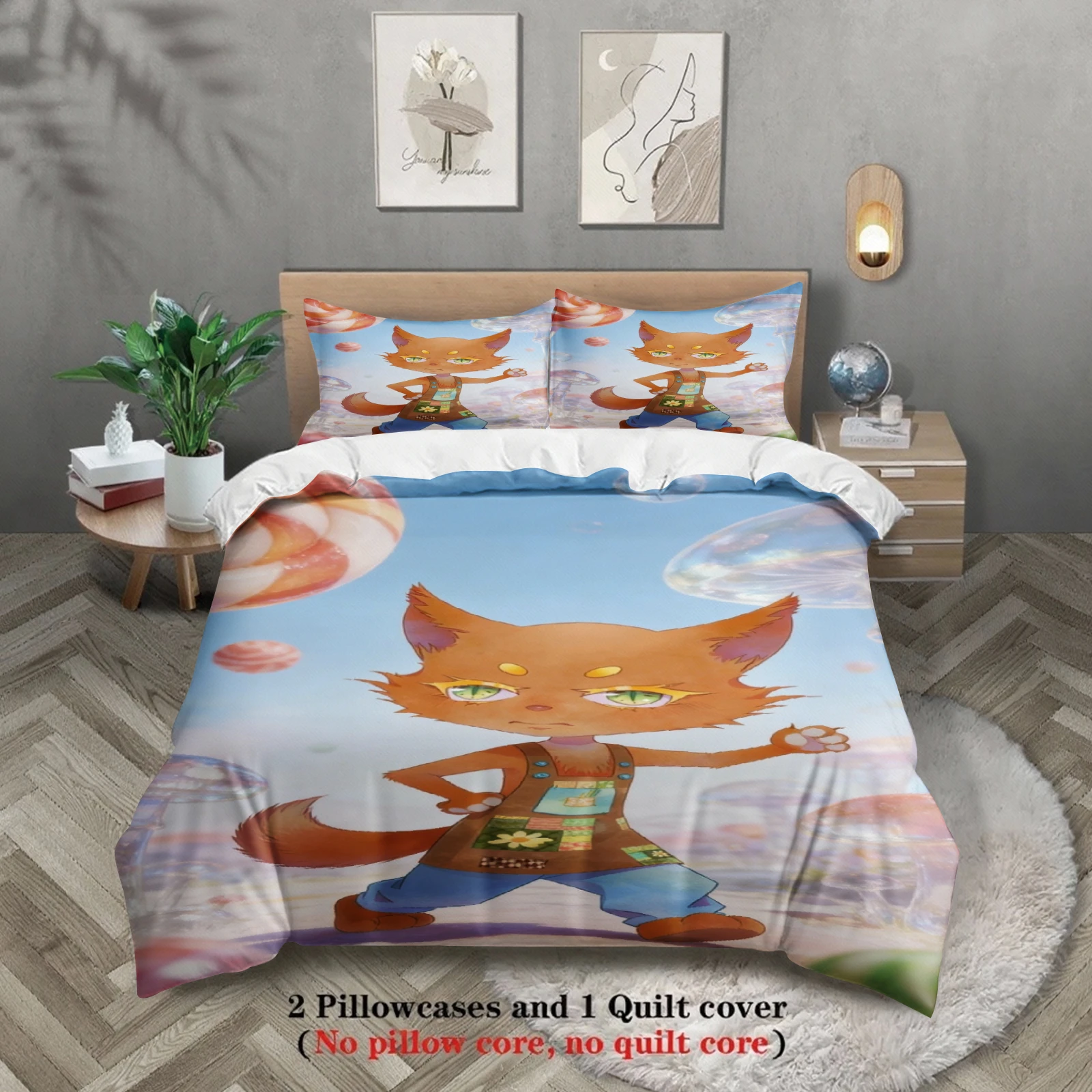 Twin Size Bedding Set Softville Cozy Town Cute Fern the Quilt Fox With Duvet Cover & Pillowcase For Children's Bedroom Decor