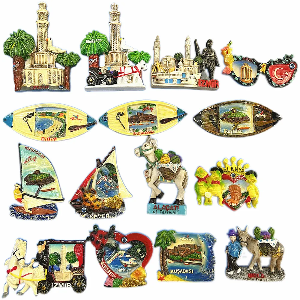 Turkey Travel Landmark 3D Fridge Magnet Bundle, Izmir Kusadisi Alanya Historic & Coastal Souvenir, Resin Collectible Gift Set