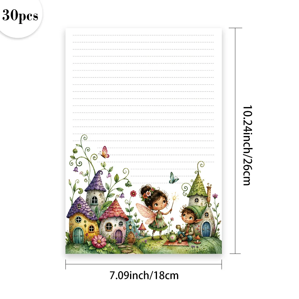 30 Sheets, B5 Fairy Forest Elf Themed Writing Paper, Lined, No Glue, Perfect For Notebooks, Memos, And Stickers