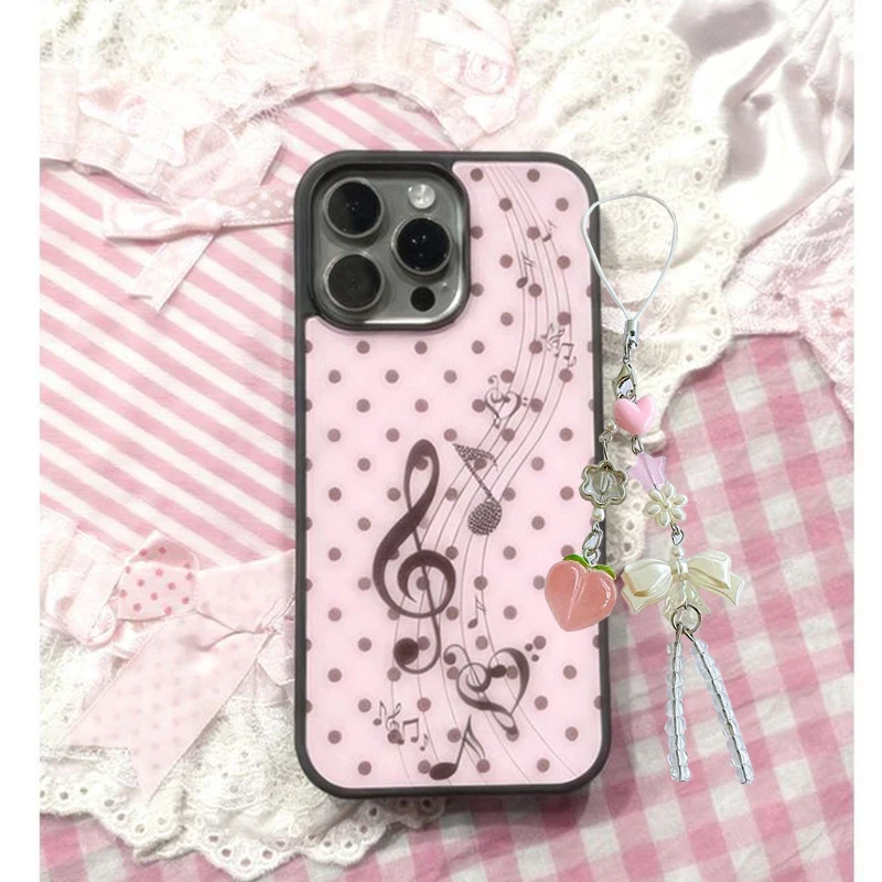 INS Korean Pink Brown Polka Dot Notes Phone Case For iPhone 17 Air 16 15 14 12 13 11 Pro Max Mini Plus Anti Fall Back Y2k Cover