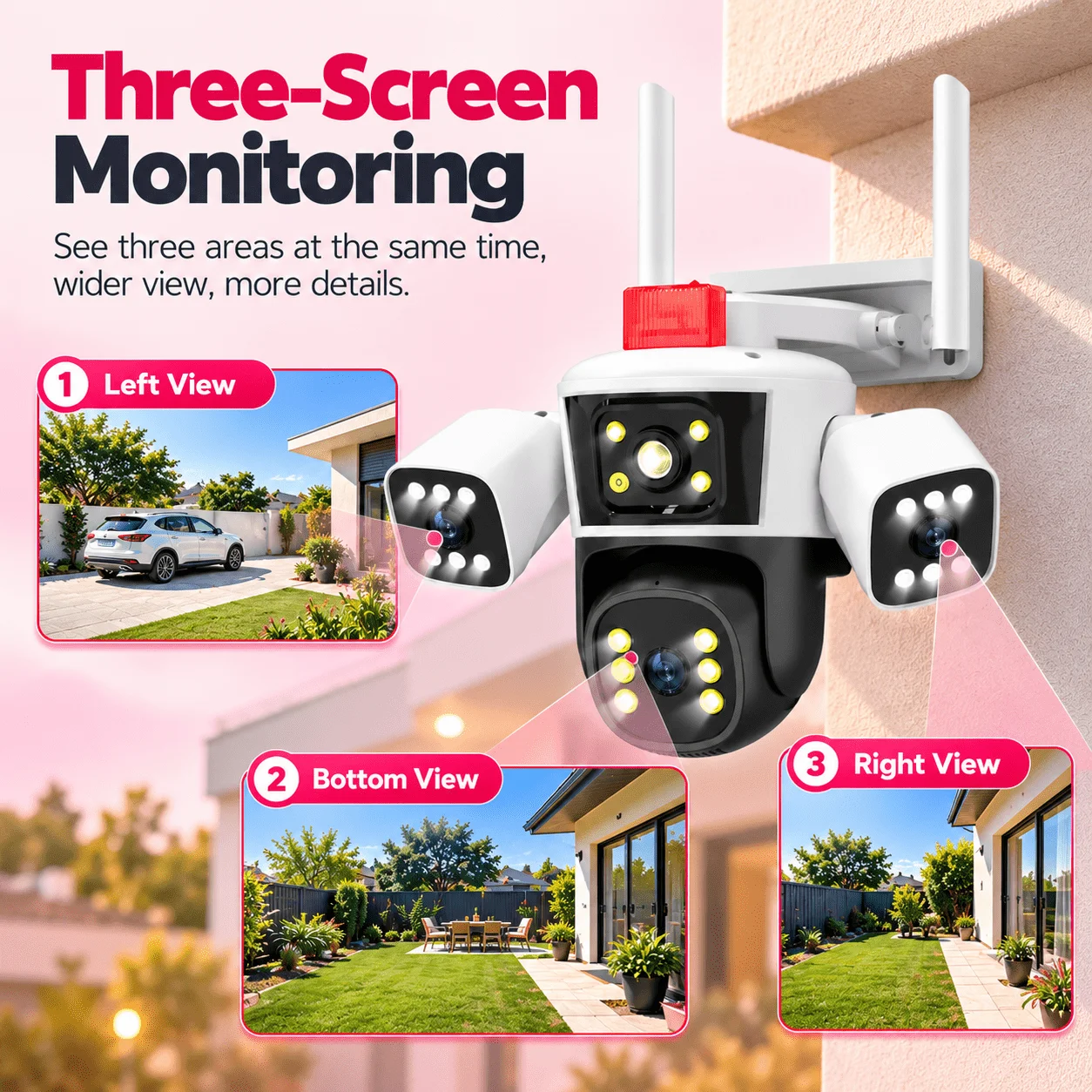 4K, 1500만 화소, 3개의 렌즈, 3개의 화면, - Home Security Flood Lights 리뷰 및 가격