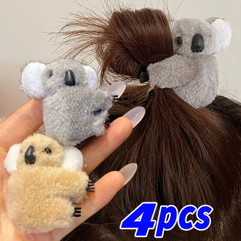 1/4pcs for Women Cartoon Plush Koala Bear Hair Clips Cute Animal Hairpins Hair Claw Side Bangs Clip Barrettes Hair Accessories