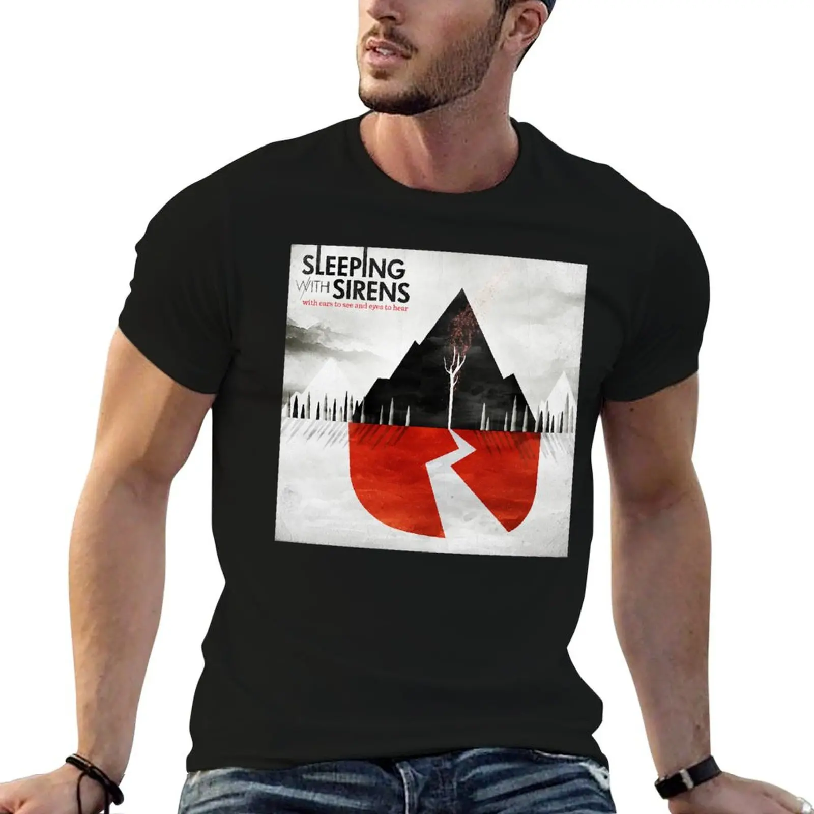 Camiseta Sleeping With Sirens con estampado de hombre con oídos para ver y ojos para escuchar, camisetas para hombre, camisetas de algodón para hombre, camiseta gráfica