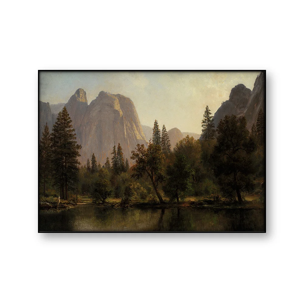 Moody Mountain Lake Yosemite Wall Art Canvas Print Poster Cathedral Rocks Yosemite Valley Albert Bierstadt Decor Gift