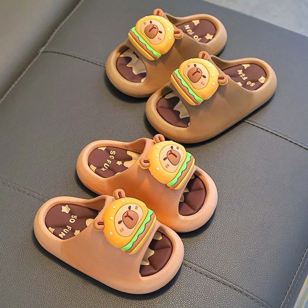 PVC 귀여운 카피바라 슬리퍼 두꺼운 부드러운 만화 동물 슬리퍼 회전 가능한 탄력성 어린이 욕실 샌들 침실