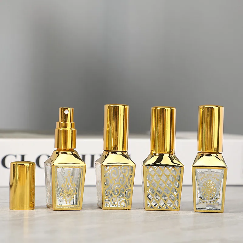 Mini 8ml Spray Bottles Gold Sample Empty Perfume Containers Travel Portable Glass Atomizer Elegant Alcohol Ultra Mist Dispenser