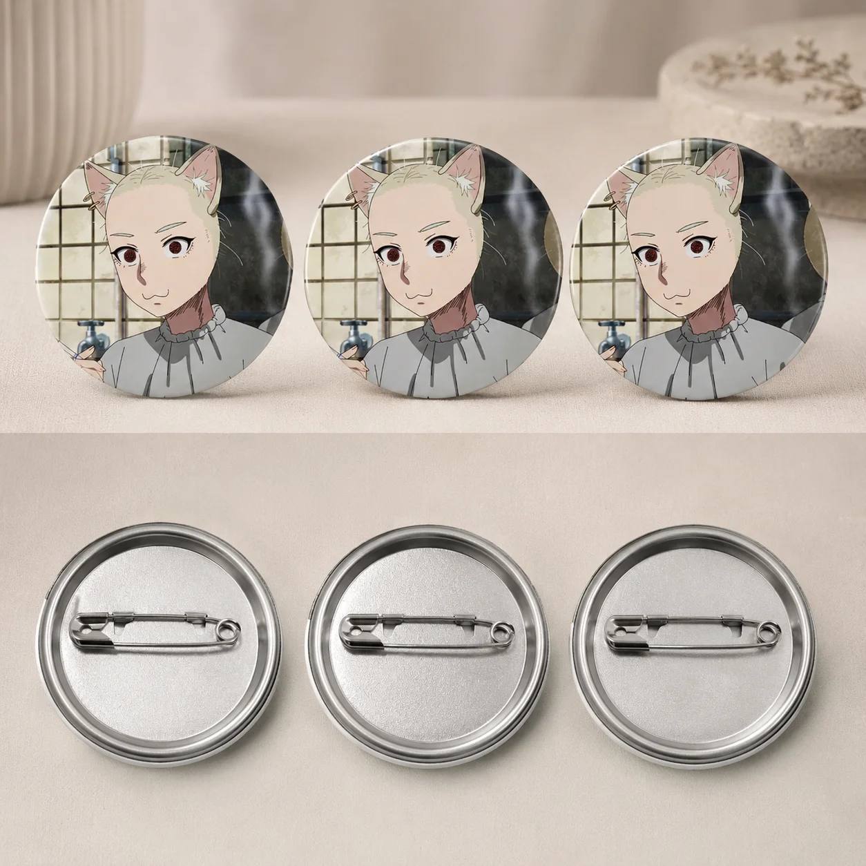 Yani Neko Yaniko Chainsmoker Cat Button Pins Brooch 58mm Round Badge Anime New Decors Halloween Accessory Gifts Fans Customized