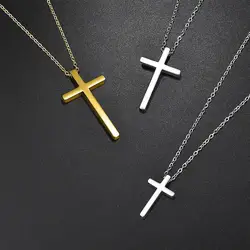 Stainless Steel Cross Pendant Necklace For Women Men Gold Silver Color Cross Necklace Pearl O-Chain Simple Fashion Jewelry