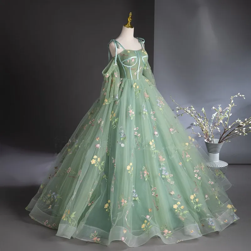 Spaghetti Strap Green Quinceanera Dresses 2024 bez ramiączek Wysokiej klasy elegancka zielona sukienka w kwiaty Suknia balowa Suknie imprezowe Dostosowane