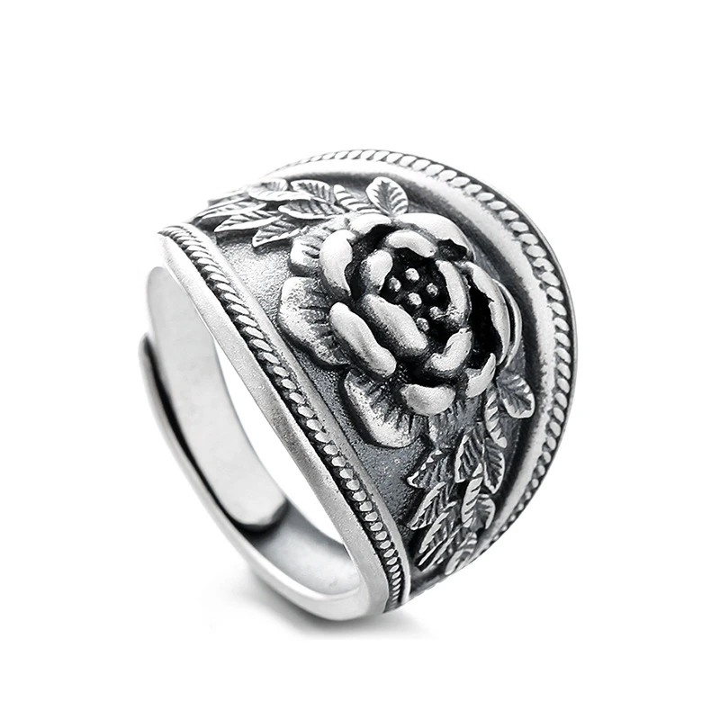 925 Silver Sterling Flower Ring Original Luxury Quality Jewelry Argent Lucky Vintage Blessing Rings Adjustable Trend Wholesale