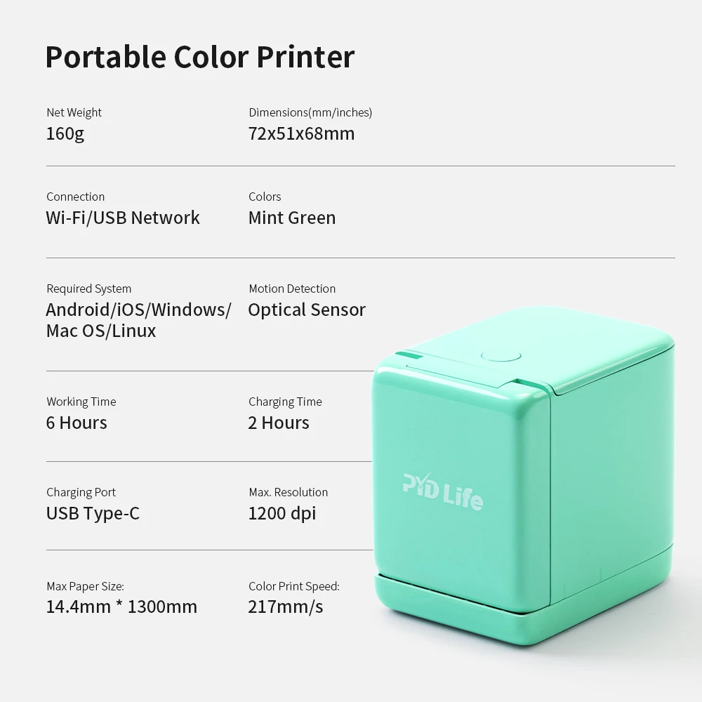 yyhc PYD Life USA Warehouse Free Shipping Logo Date Printer Pocket Hand Digital Inkjet Mini Portable Color Printer for Mobile Ph