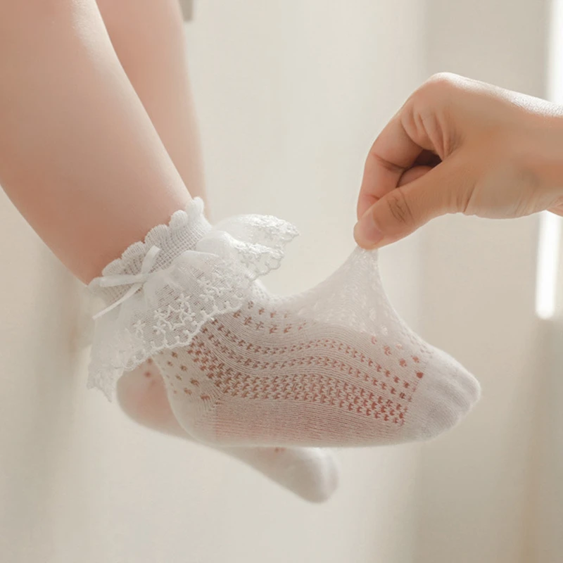 Mesh Cotton Baby Socks Princess Lace Floral Toddler Cute White Ruffles Anti-Skid Kids Dancing Socks Casual Infant Girls Socks