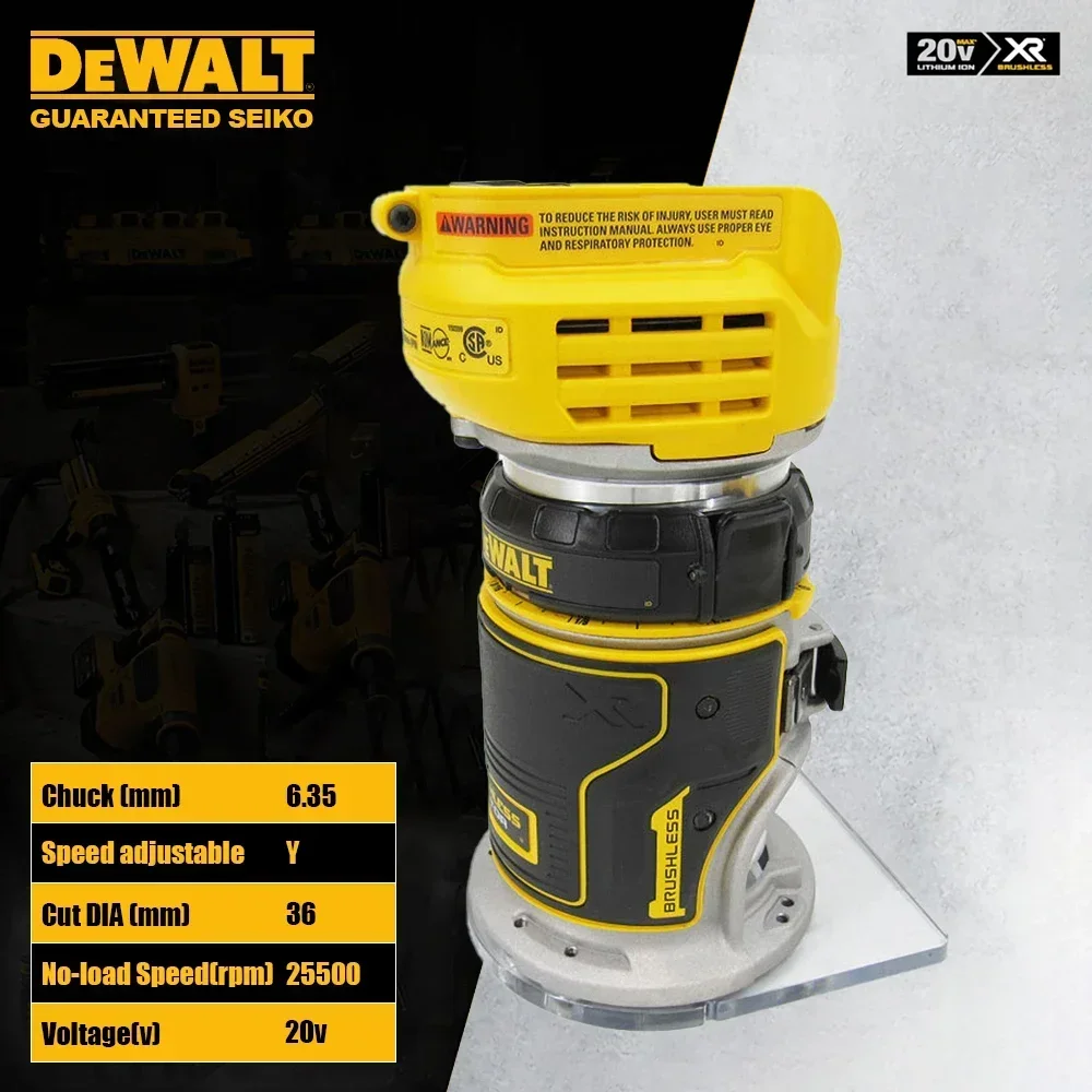 

DeWALT DCW600 Cordless Electric Router Brushless 20v 25500pm Chuck 6.35mm CUT DIA 36mm for Cuting Universal 18v&60v Battery