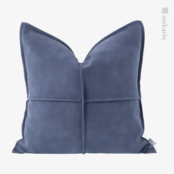 Home decoration hotel sofa pillow modern light luxury living room pillow gray blue leather soft square pillow waist pillow