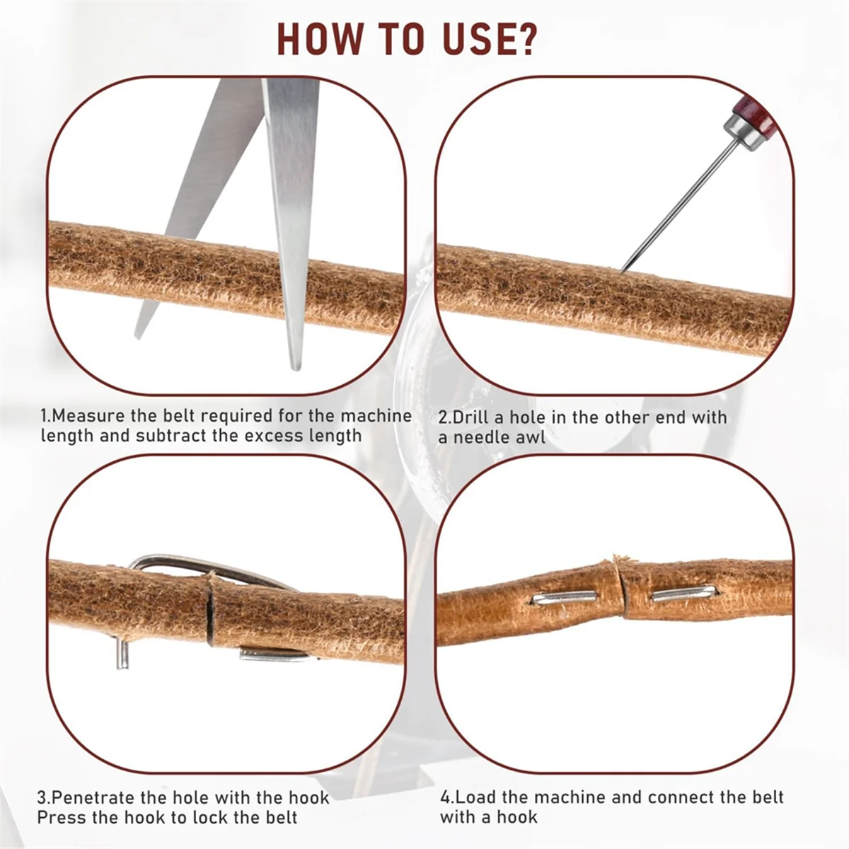 ABJZ 6PCS Treadle Sewing Machine Belt, 72 Inch 3/16 Inch Replacement Leather Belt with Hook for Singer/ Sewing