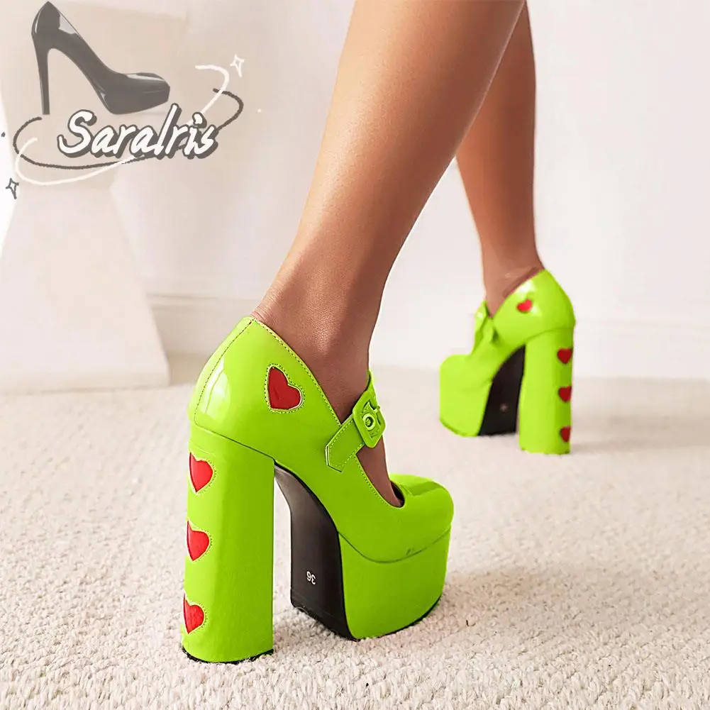 Saralris 2022 Womens Platform Pumps Sexy Style Round Toe Chunky Heel Ankle Buckle Strap Spring Summer Mary Janes Shoes