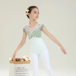 New Design Fashion Cute Kids Girls Children Velvet Cotton Spandex Short Sleeve Mesh Ballet Dance Wear Leotard