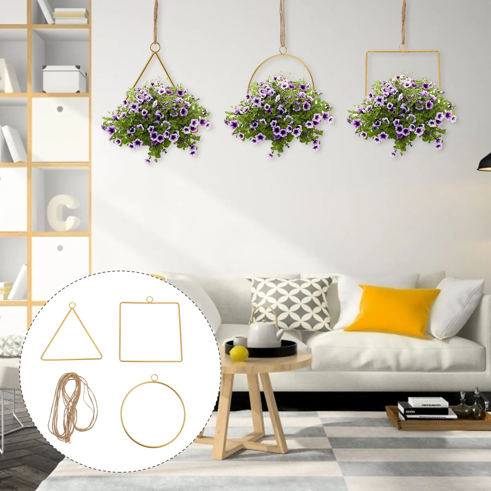 

3Sets Flower Hanger Wreath Frame Metal Smooth DIY Craft Iron Loops Rings Decor Geometric Festival H made Display Hoops