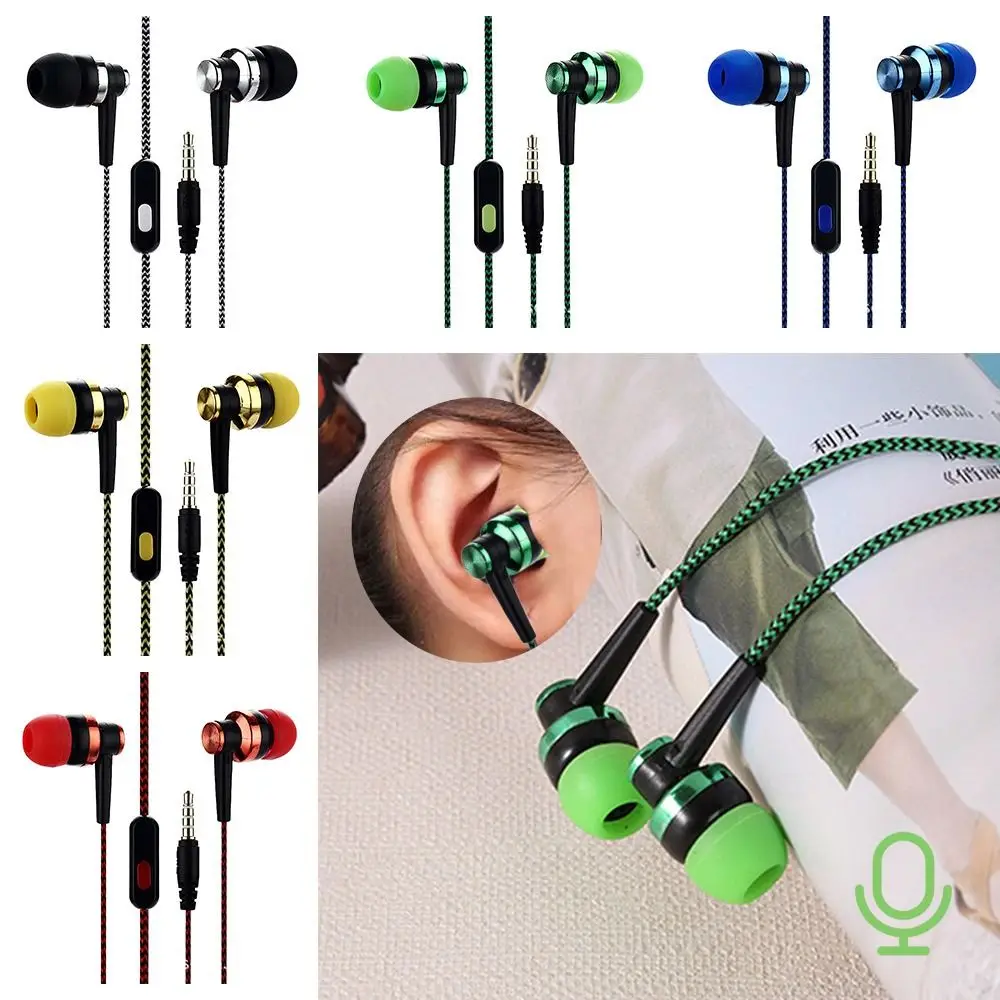 Stereo In-Ear Earphone Earpiece With Microphone 3.5mm Earbuds Universal Nylon Weave HiFi Headphone Mobile Phone Computer MP3