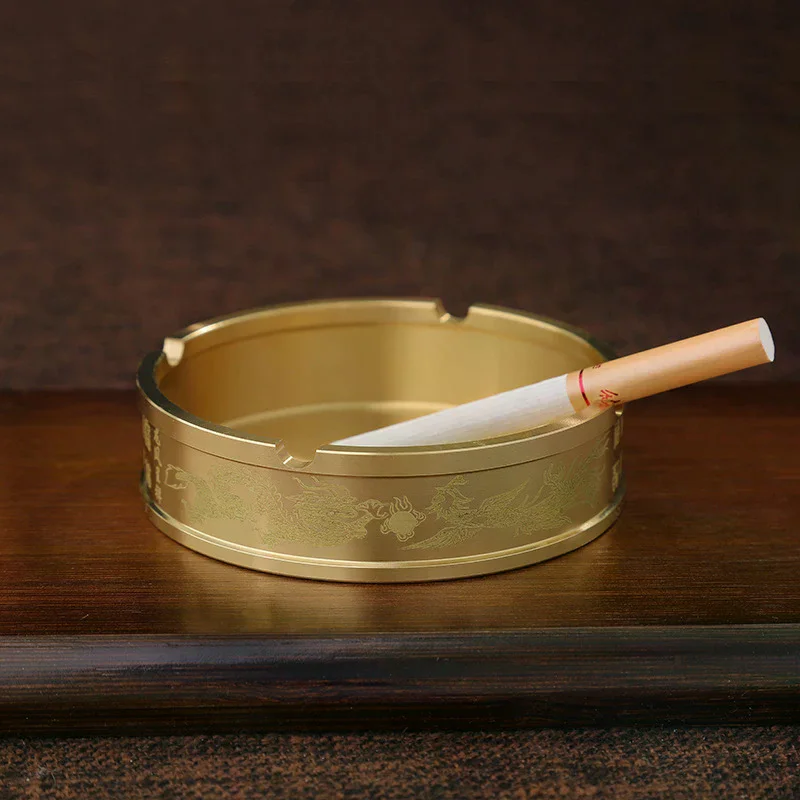 

Portable Ashtray Round Brass Tabletop Holder Office Household Metal Indoor Large Ashtrays Simple Living Room Ashtray For Outdoor