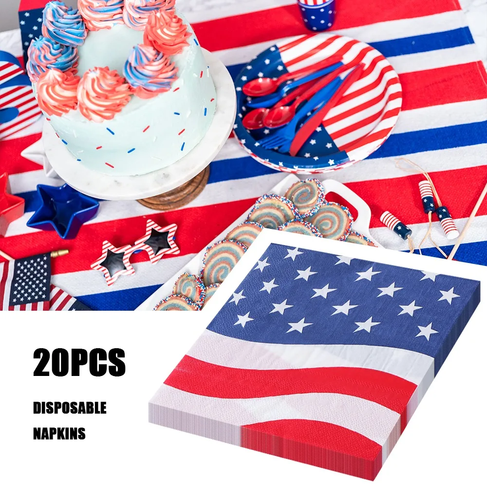 20pcs American Independence Day Paper Napkins Napkin Party Table Setting Paper Cafe Mouth Cloth for Anniversary Celebration