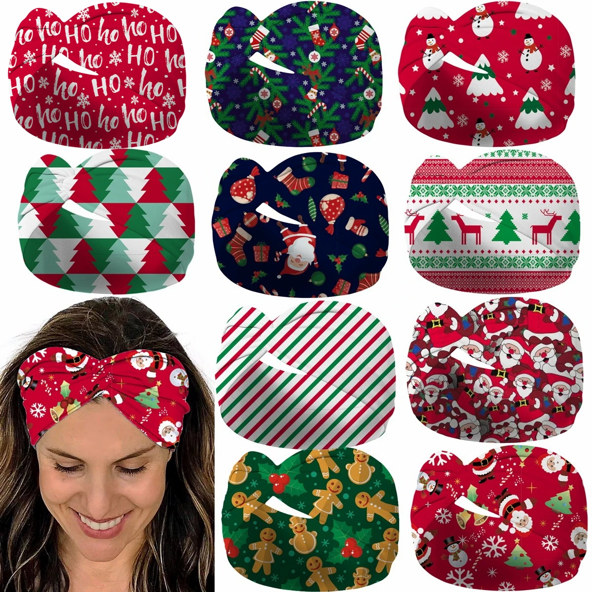 Christmas Headbands Knotted Women Girls Holiday Non Slip Elastic Hair Band Breathable Twist Head Wrap Workout Yoga Sweatband