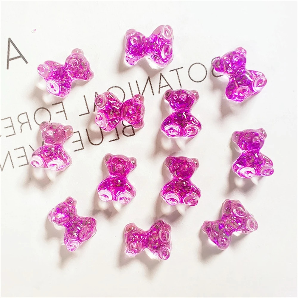 20Pcs Sequins Bow Bear Nail Rhinestone Glitter Jewelry Luxury Decor Acrylic Resin Craft 3D Nails Art Accessories Supply 11*12mm