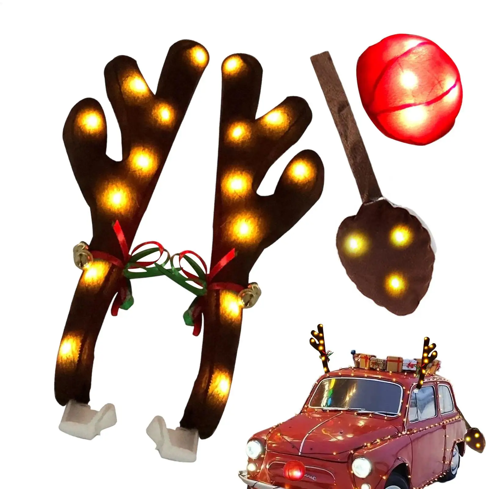 

Car Christmas Decorations Light Up Vehicle Reindeer Antler With Nose Christmas Car Exterior Decoration With Tail For Automotive