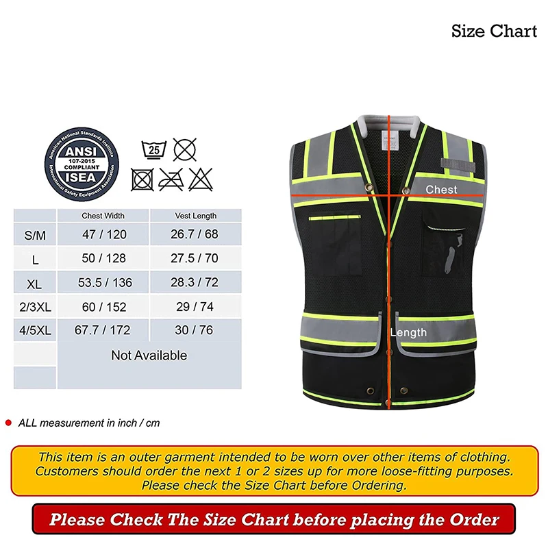 Surveyor Safety Vest Reflective High Visibility Vest for Men, Class 2 Heavy Duty Surveyor Safety Vest,  Mesh Solid, industry ves