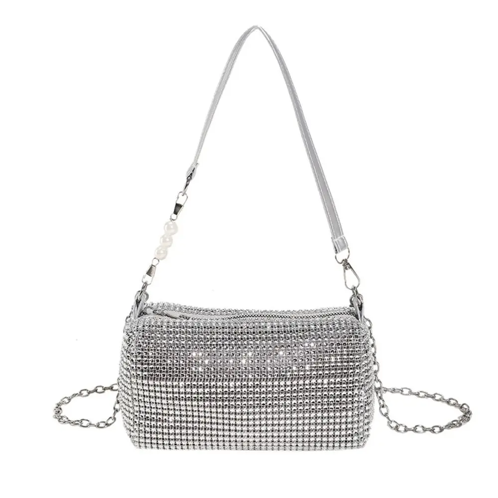 

Fashion Allover Rhinestone Bucket Bag Waterproof All-match Glitter Chain Prom Purse Mini Lightweight Shoulder Bag for Ladies