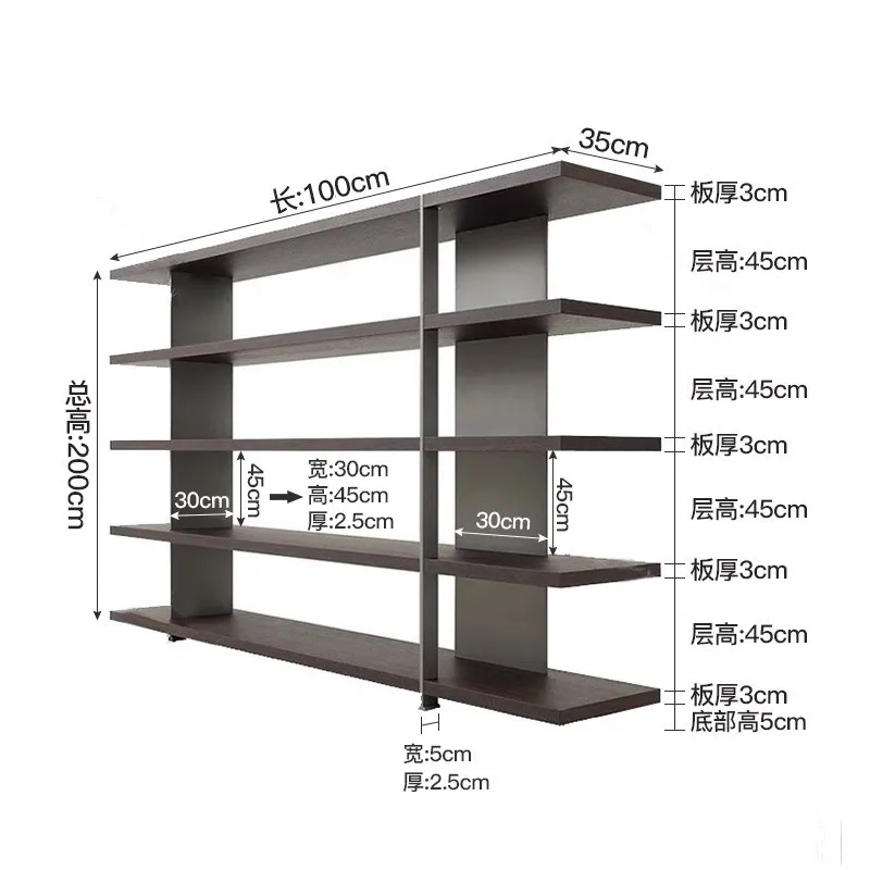Italian normcore bookshelf living room floor-standing bookcase scandinavian style retro display rack iron industrial style