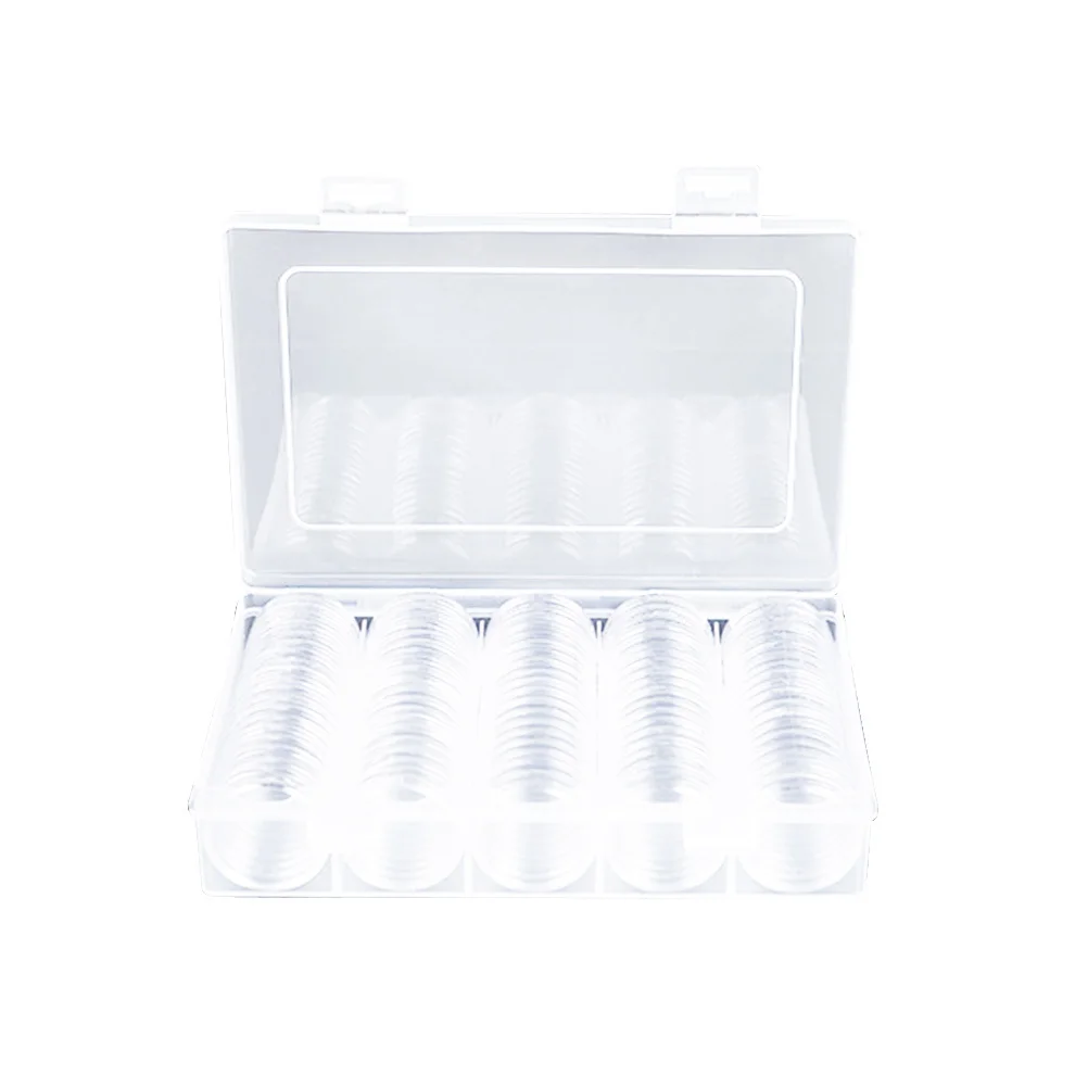 

2 set Coin Collection Box 27Mm Clear Plastic Capsules Holder Portable Storage Organizer For Coins Dustproof Case With Crescent