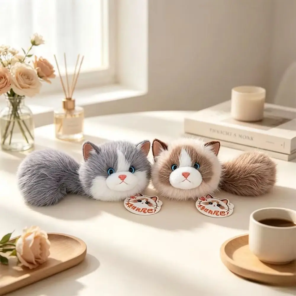 33CM Cat Plush Keychain Cute Long Tail Ragdoll Cat Stuffed Keychain Soft Plush Big Head Stuffed Animal Doll Desk Decor