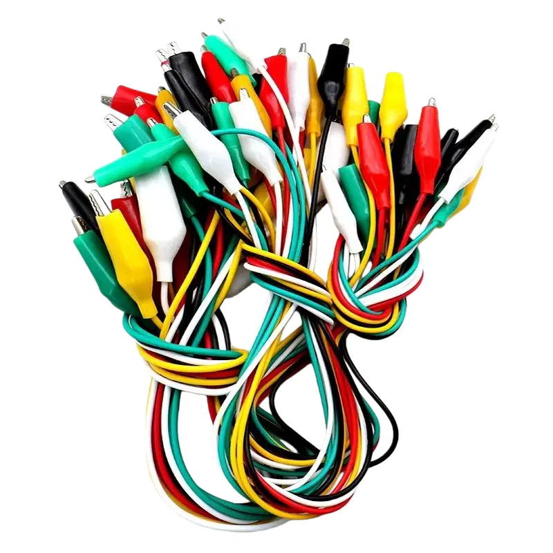 Double-headed crocodile clip test wires, total length 46CM, red/black/green/white/yellow, 2 pieces of each color, total 10 pcs