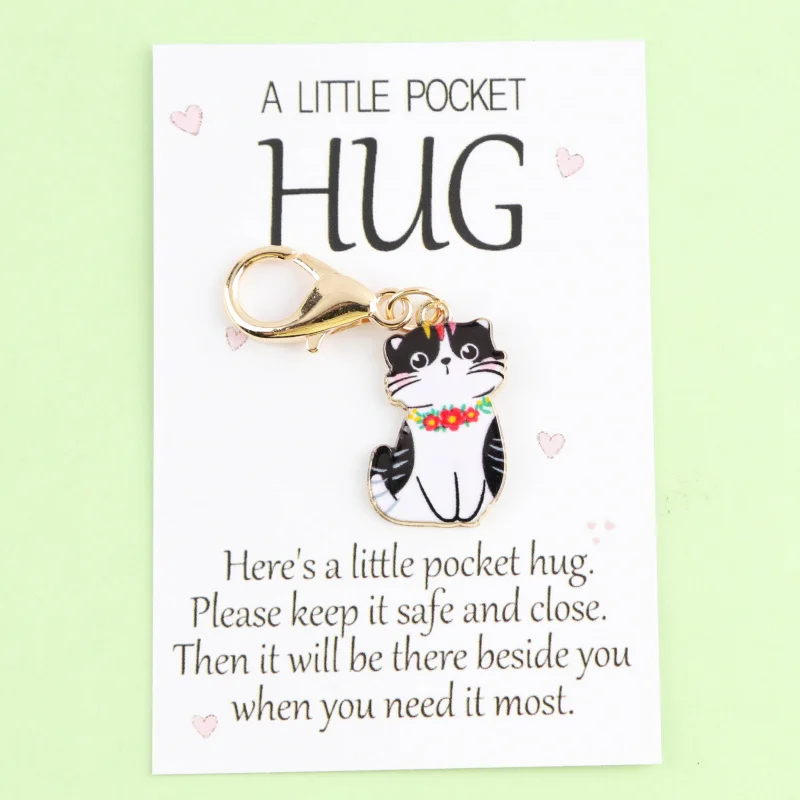 9Set “A small pocket hug”Inspirational greeting card With a cute cat keychain Pendant Set Can be used to decorate bags and acces