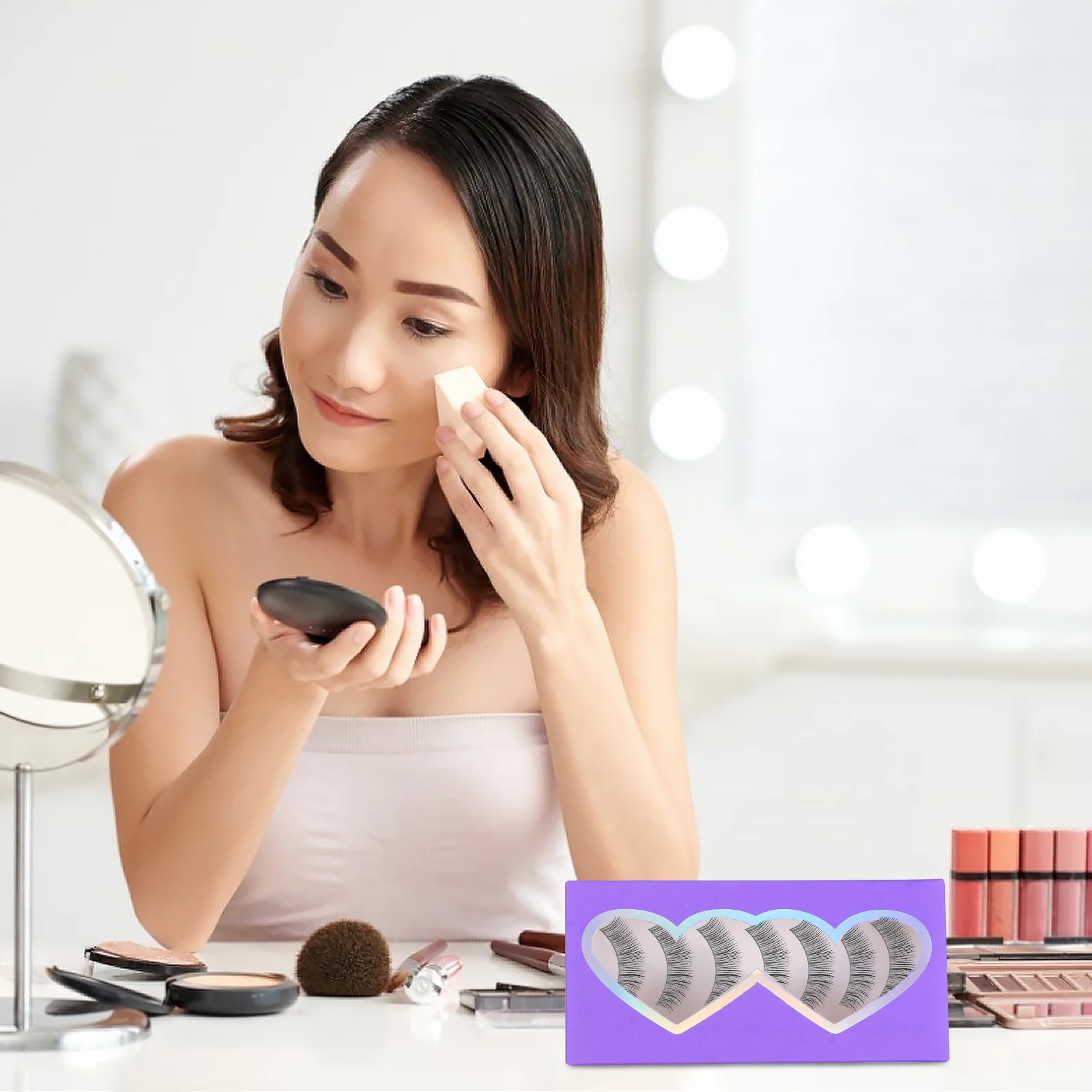 Caja de pestañas postizas estilo corazón, caja de embalaje de pestañas con ventana transparente a prueba de polvo, organizador de almacenamiento de pestañas ligero, 10 Uds.