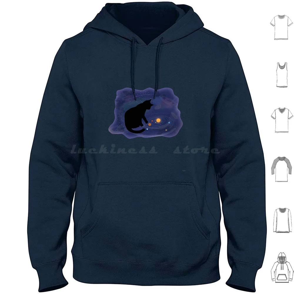 Interest Hoodies Long Sleeve Cat Universe Surreal Planets Moon Earth Sun Stars Venus Jupiter Saturn Uranus Neptune