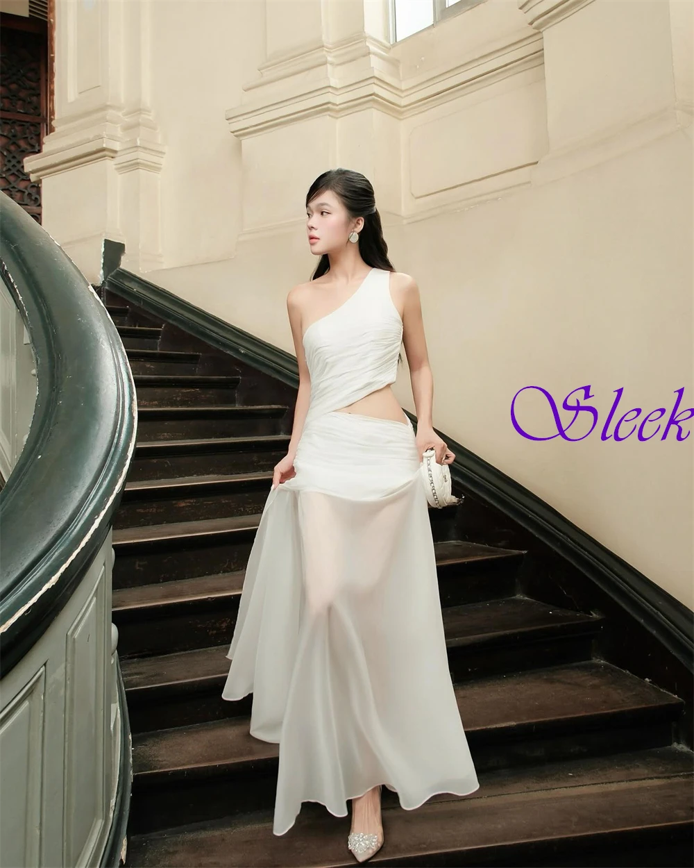 

Customized See Through Chiffon Evening Dress Graceful One Shoulder Sleeveless Prom Dress Delicate Special Occasion Gowns