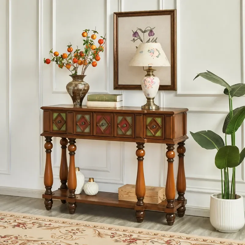 Solid Wood Three Drawer Side Table Living Room Dining Cabinet Walnut Door Hallway Entrance Partition Bedroom Storage Unit