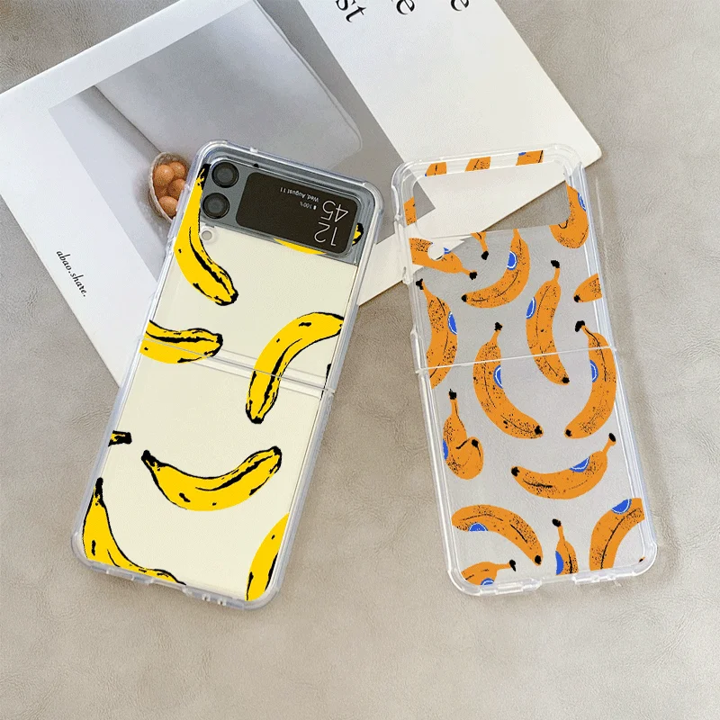 Funny Yellow Banana Fruit Printed Clear Folding Phone Case for Samsung Galaxy Z Flip5 4 6 7 Soft Cover for Z Flip 4 3 Soft Cover