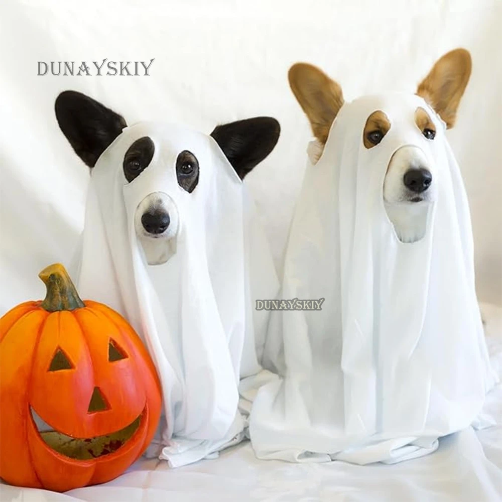 

Ghost Dog Halloween Costume Creative White Ghost Costume Fancy Dress For Dogs Cats Pet Outfits For Halloween Cosplay