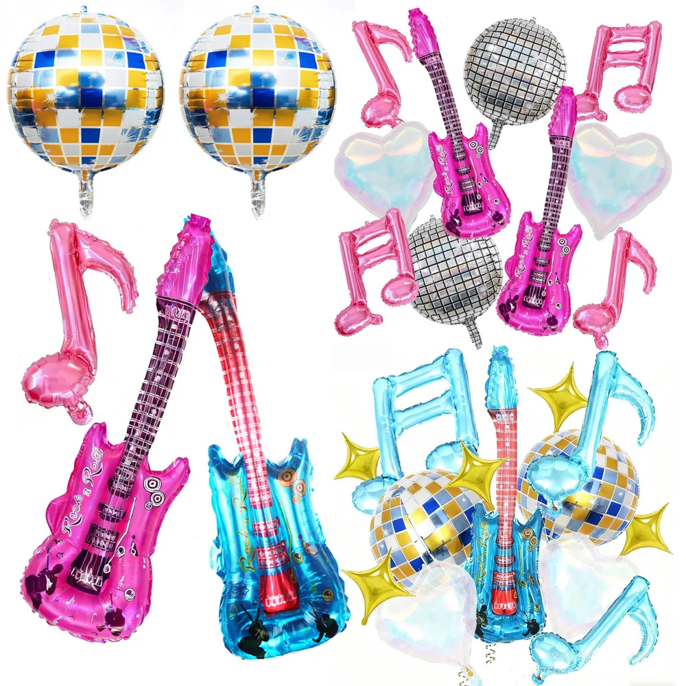 Musiknoten-Luftballons für Musikparty Laser-Regenbogen-Herz Disco-Ballon Gitarren-Folienballon Konzert Musik Geburtstag Dekoration
