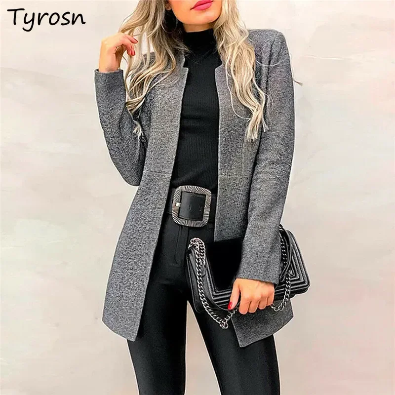 

Wool Coat Blends Women Office Lady Elegant Simple Fashion Warm Streetwear Cozy Open Stitch Mature Autumn Winter Mujer Classic