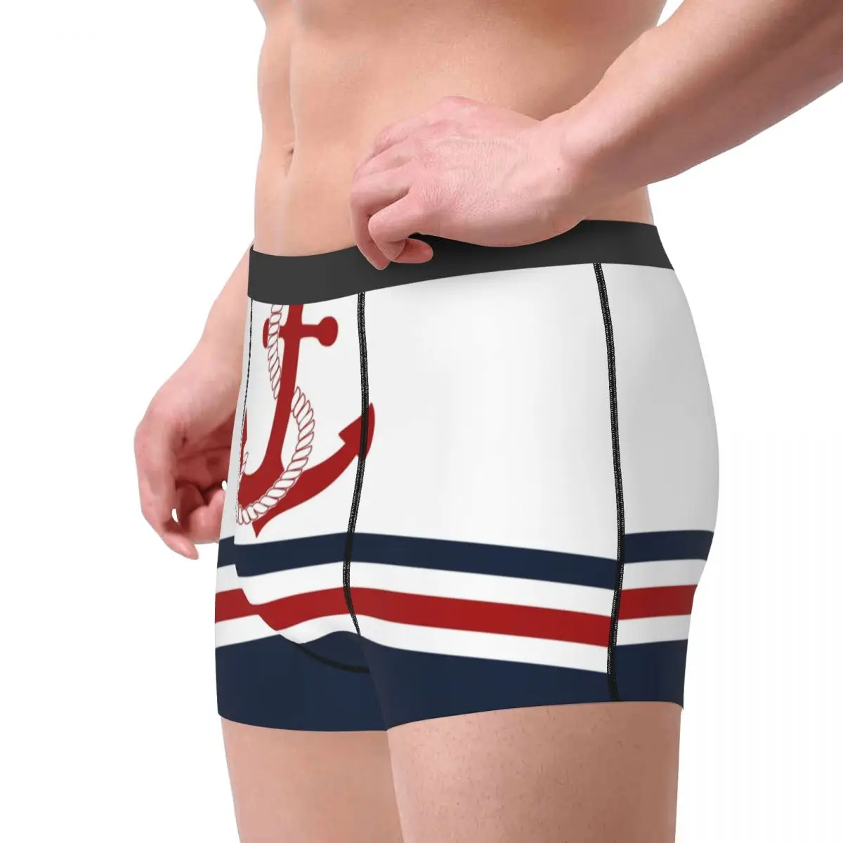 Men Nautical Navy Underwear Red Anchor Novelty Boxer Shorts Panties Male Breathable Underpants Plus Size