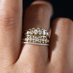 Huitan Trendy Women Rings Double Layer Cubic Zirconia Luxury Female Accessories for Wedding New Gorgeous Lady Jewelry Drop Ship