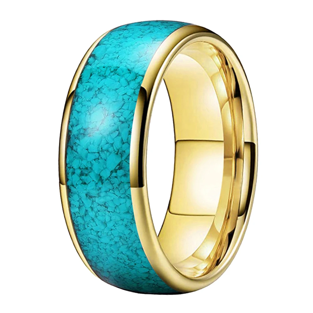 Itungsten 4Mm 6Mm 8Mm Tungsten Carbide Ring Voor Mannen Vrouwen Mode-sieraden Engagement Wedding Band Verpletterd-turquoise Inlay - afbeelding 2